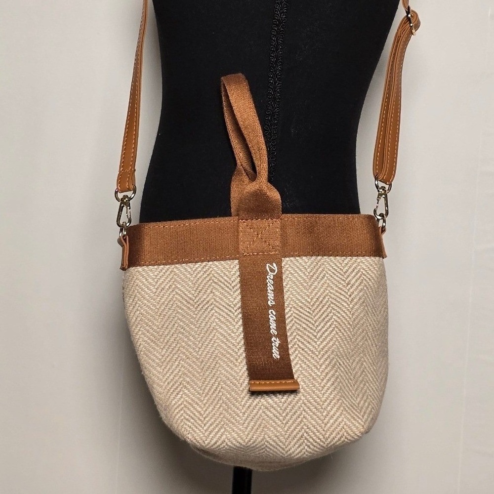 Greige Women Crossbody Bag One Size Beige Brown Herringbone Canvas Minimalist